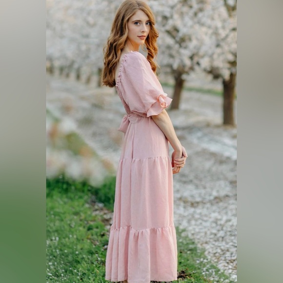 Morning Lavender PAIGE PUFF SLEEVE TIERED MIDI Dress Size S - Picture 2 of 10